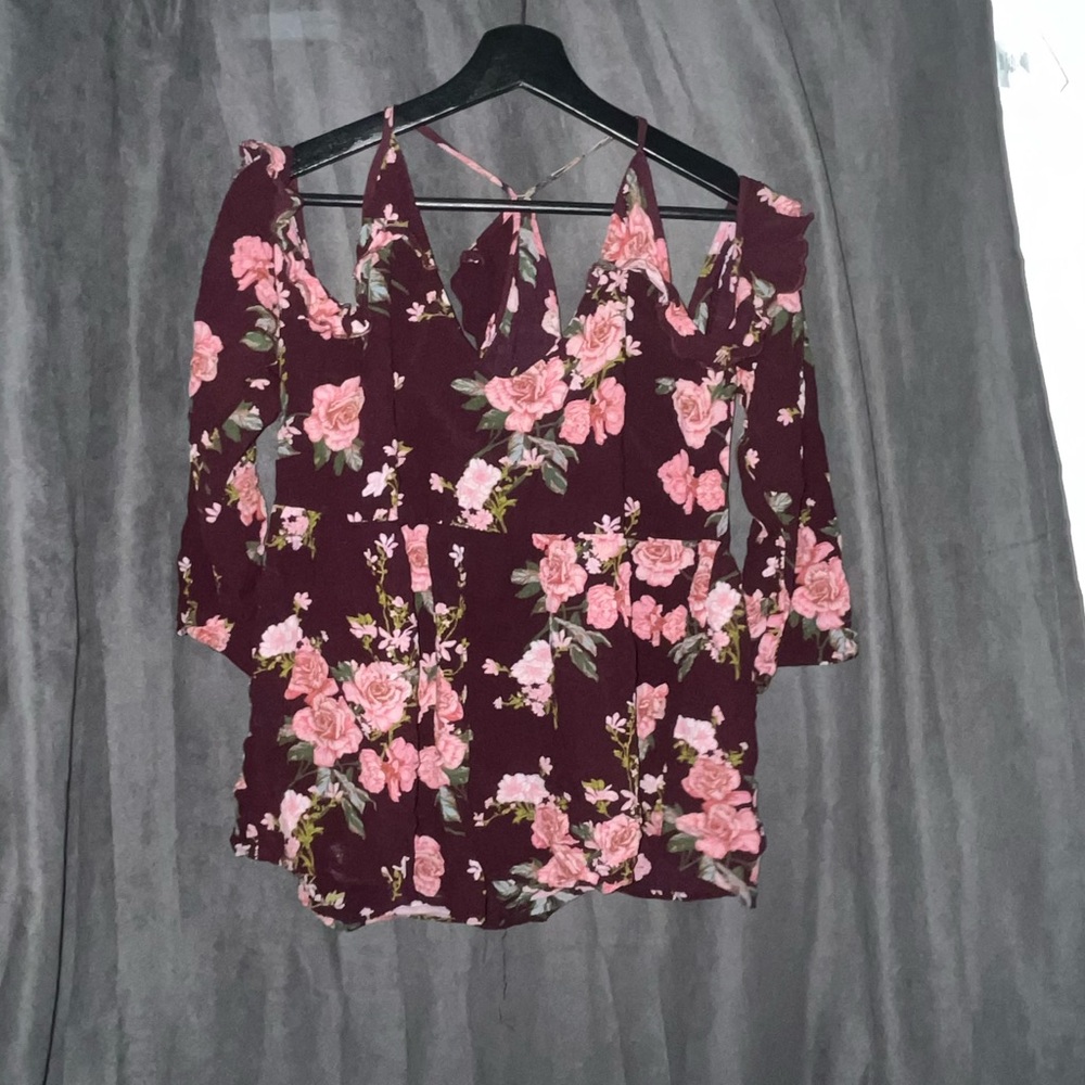 American Eagle Outfitters Burgundy Floral Blouse - Picture 2 of 5